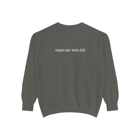 The Wraith of Aeternalis Unisex Garment-Dyed Sweatshirt - Graphic Streetwear with Edgy Quotes